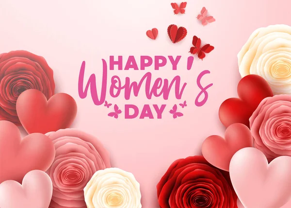Happy International Women Day Butterfly Roses Flower Background — стоковый вектор