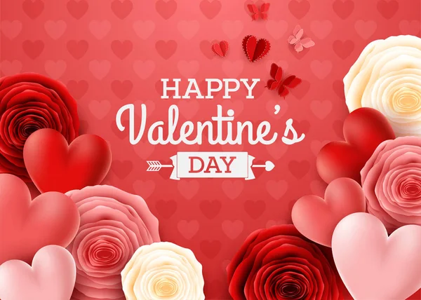 Carte Voeux Saint Valentin Avec Fleur Rose Fond Coeur — Image vectorielle