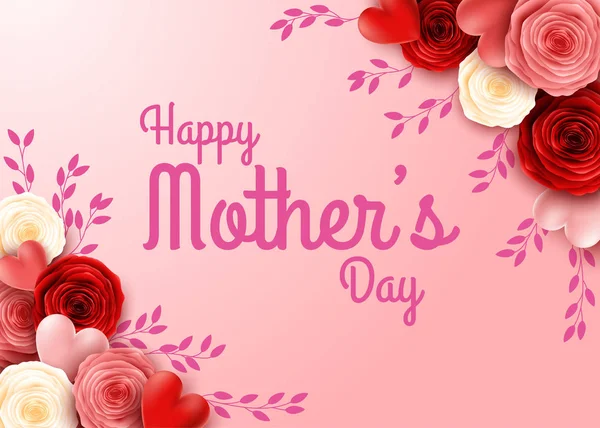 Glücklicher Muttertag Mit Rosenblüten Hintergrund — Stockvektor