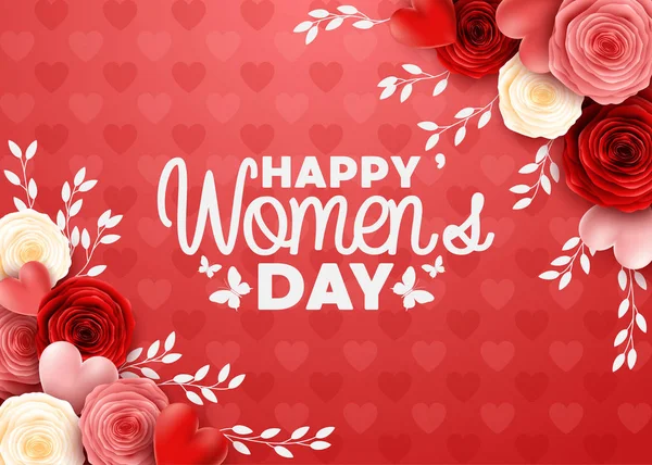 Feliz Día Internacional Mujer Con Rosas Fondo Flores — Vector de stock