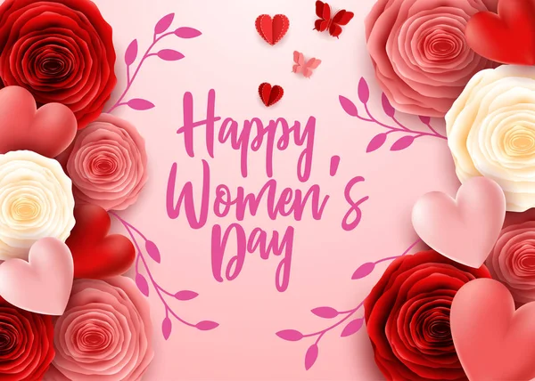 Feliz Día Internacional Mujer Con Fondo Flores Mariposa Rosas — Vector de stock