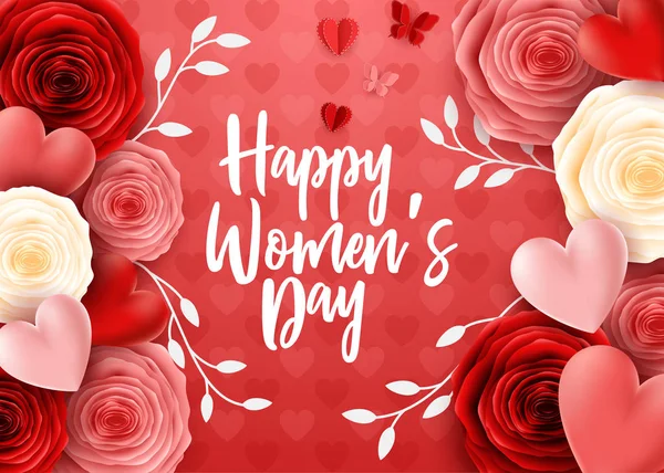 Feliz Día Internacional Mujer Con Fondo Flores Mariposa Rosas — Vector de stock