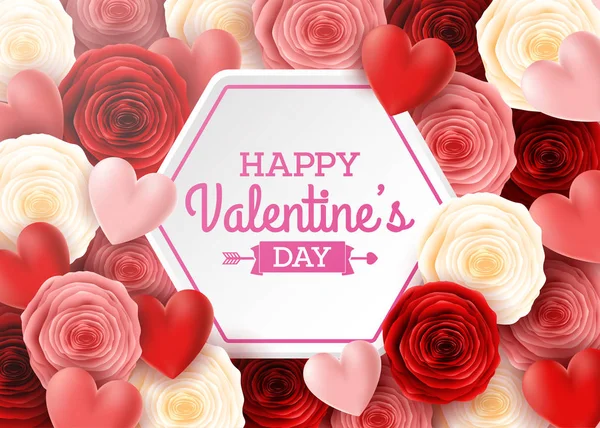 Dia Dos Namorados Cartão Saudação Com Flores Rosa Fundo — Vetor de Stock