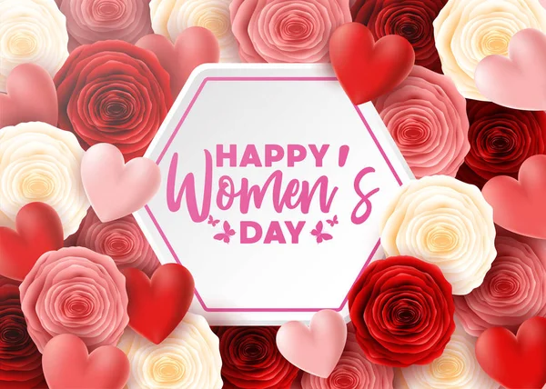 Feliz Día Internacional Mujer Con Flores Fondo — Vector de stock