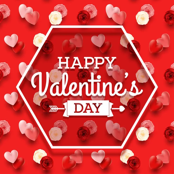 Día San Valentín Con Corazones Sobre Fondo Rojo — Archivo Imágenes Vectoriales