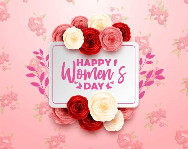 Feliz Dia Internacional Mulher Com Fundo Rosa — Vetor de Stock