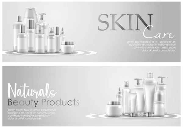 Set Skin Care Natural Beauty Product Packaging Banner — Stock Vector