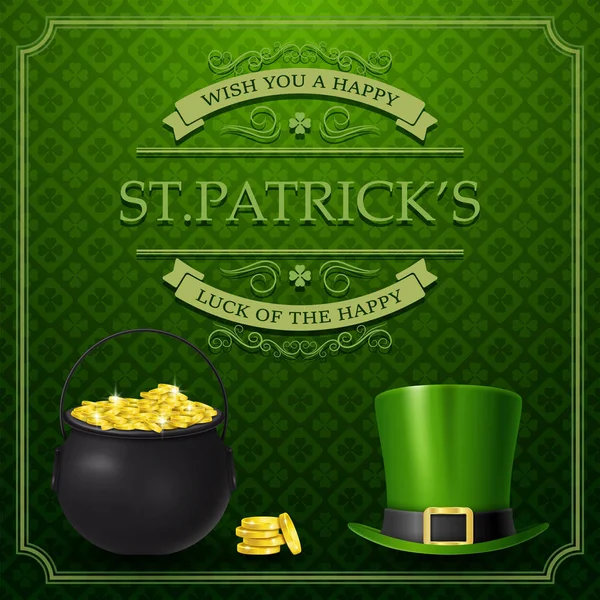 Patrick Day Mit Goldmünzen Und Hut — Stockvektor