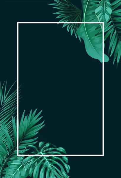 Forêt Tropicale Avec Cadre Carré Sur Fond Noir — Image vectorielle