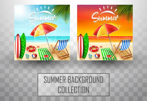 Belles collections de fond de plage d'été — Image vectorielle