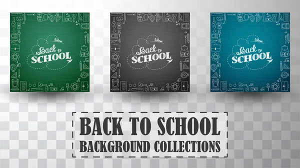 Back to school doodles in chalkboard background collections — Stock Vector