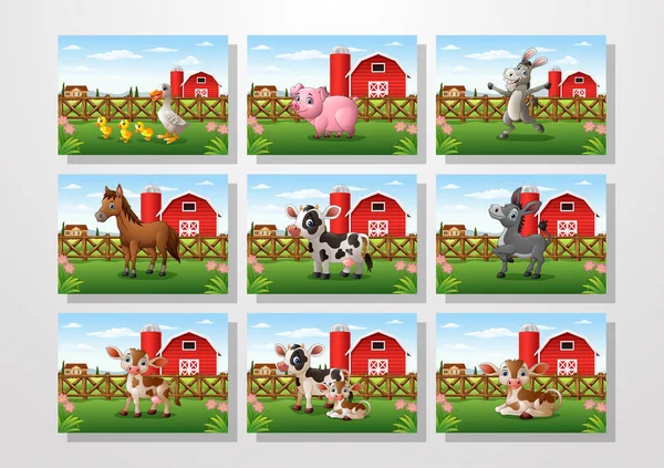 Zeichentrick-Tier auf dem Bauernhof Hintergrund colelctions set — Stockvektor