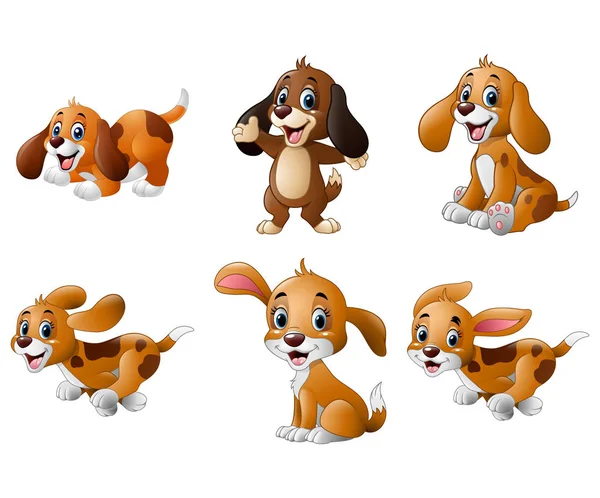 Desenhos animados coleções de cachorro brincalhão conjunto — Vetor de Stock