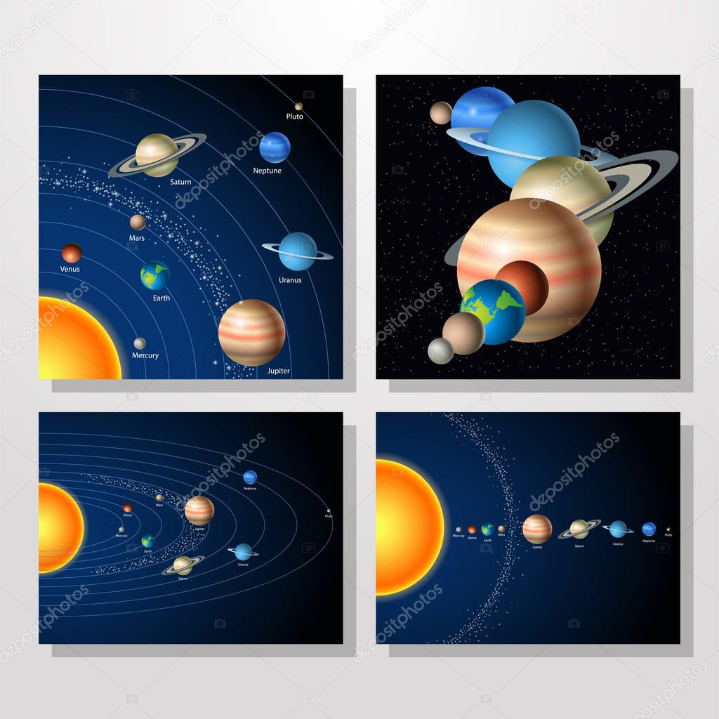 Card with solar system, sun and planets collections