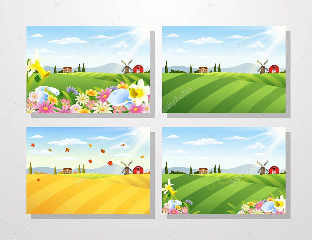 Cartoon happy animal with farm background collections set