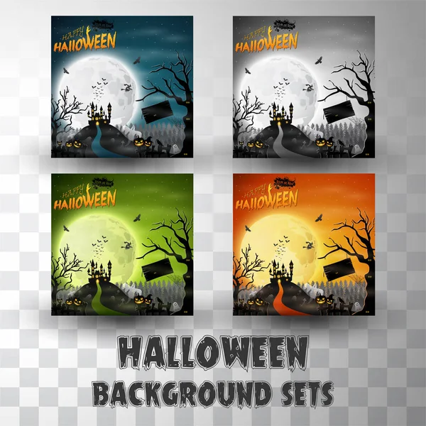 Farklı renk sahnesi ile Halloween siluet arka plan setleri — Stok Vektör
