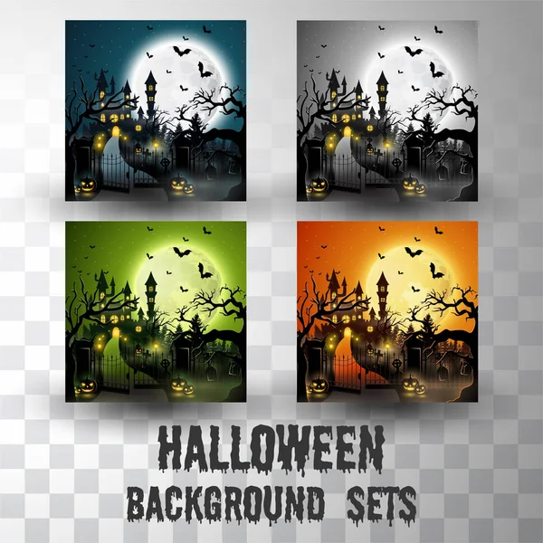 Farklı renk sahnesi ile Halloween siluet arka plan setleri — Stok Vektör