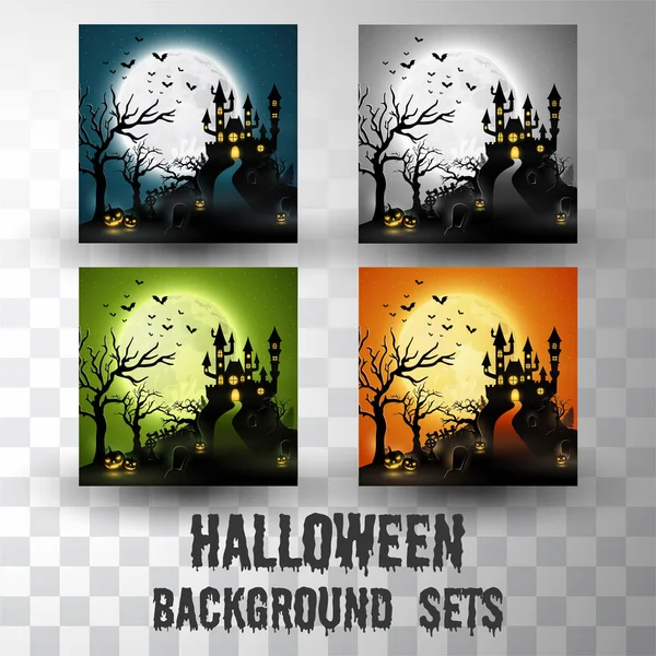 Halloween Silhouette Hintergrund-Sets mit verschiedenen Farben Szene — Stockvektor