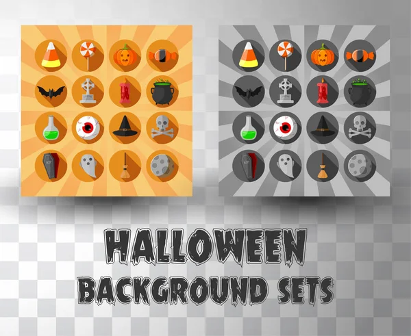 Halloween círculo ícones planas conjunto com fundo diferente — Vetor de Stock