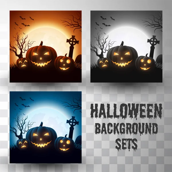 Halloween Silhouette Hintergrund-Sets mit verschiedenen Farben Szene — Stockvektor