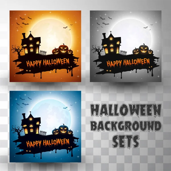 Conjuntos de fondo de silueta de Halloween con diferentes escenas de color — Vector de stock