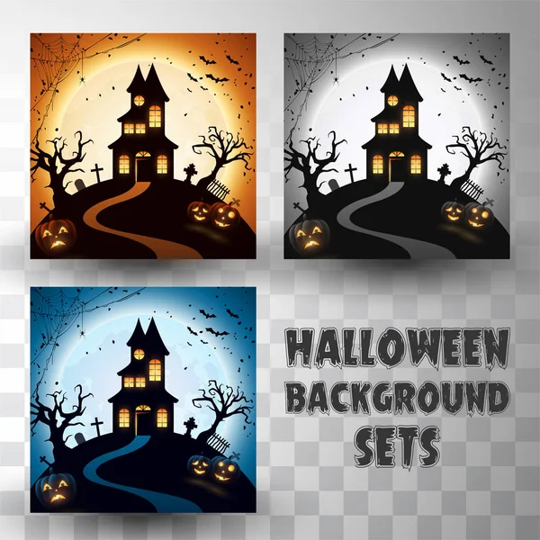 Halloween silhouet achtergrond sets met verschillende kleur scène — Stockvector
