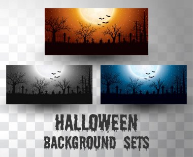 Farklı renk sahnesi ile Halloween siluet arka plan setleri