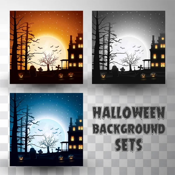 Halloween sylwetka tła zestawy z różnych kolorów sceny — Wektor stockowy