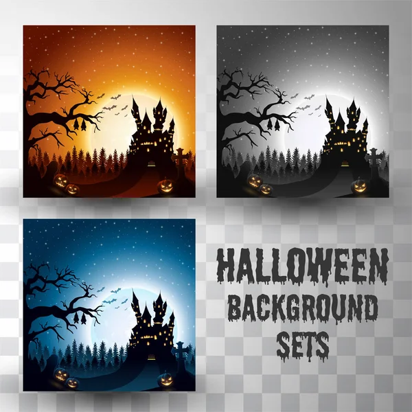 Conjuntos de fondo de silueta de Halloween con diferentes escenas de color — Vector de stock