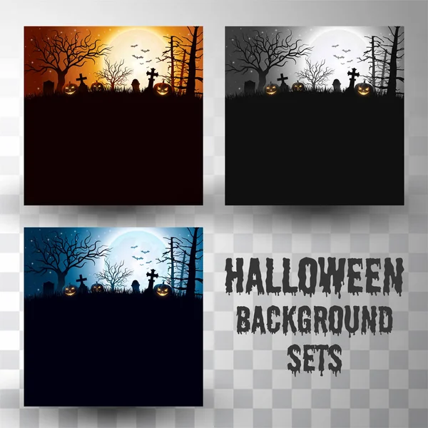 Halloween silhouet achtergrond sets met verschillende kleur scène — Stockvector