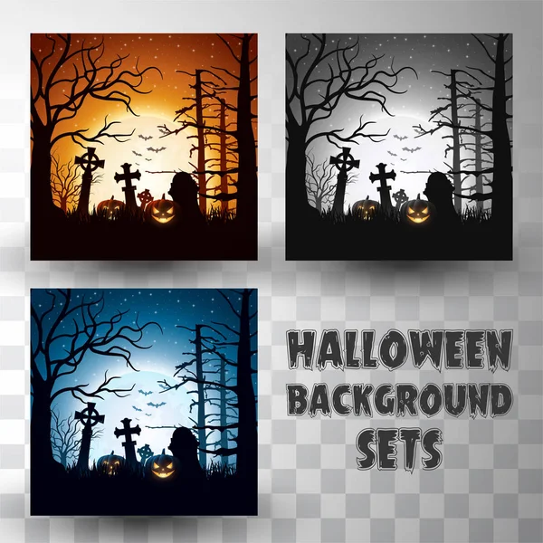Ensemble de fond de silhouette Halloween avec scène de couleur différente — Image vectorielle