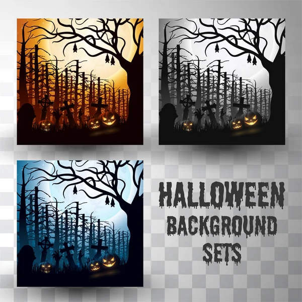 Halloween sylwetka tła zestawy z różnych kolorów sceny — Wektor stockowy