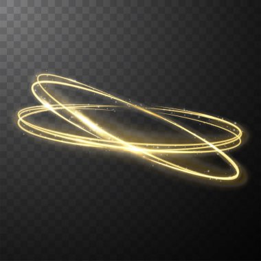 Sarı parlayan parlak spiral çizgiler soyut ışık hızı ve parlak dalgalı iz