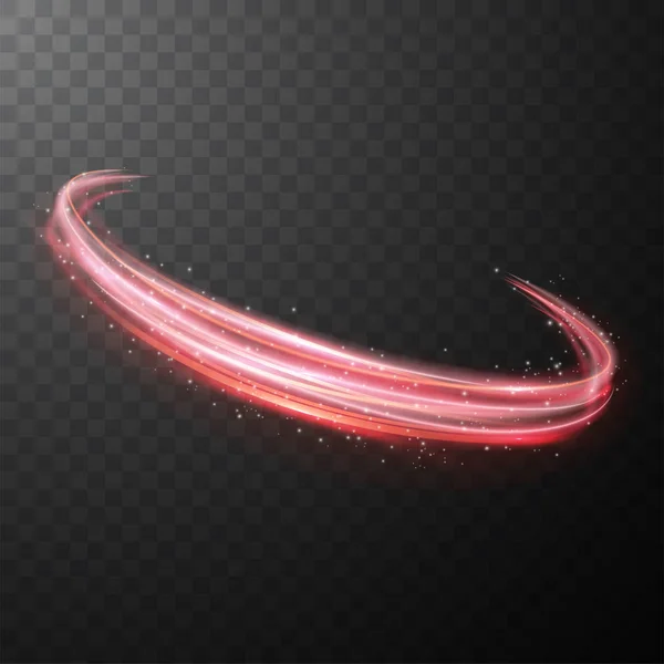 Червоні блискучі спіральні лінії абстрактна швидкість світла і блискучий хвилястий слід — стоковий вектор