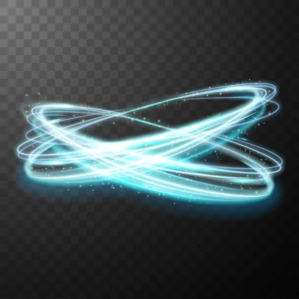 Blau glühend glänzende Spirallinien abstrakte Lichtgeschwindigkeit und glänzende wellige Spur — Stockvektor