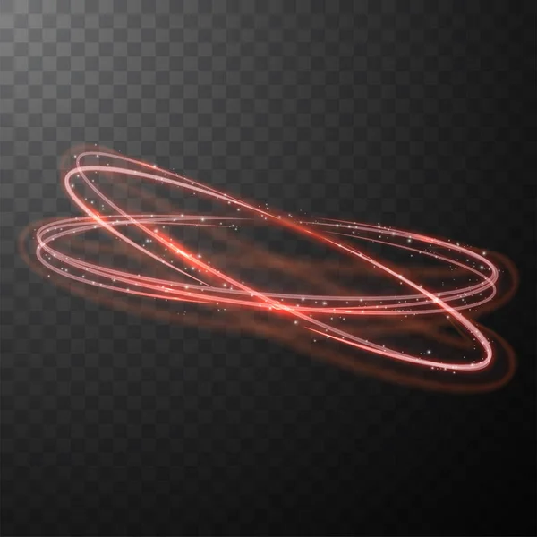 Czerwone świecące błyszczące linie spiralne abstrakcyjne światło prędkości i błyszczące faliste szlak — Wektor stockowy