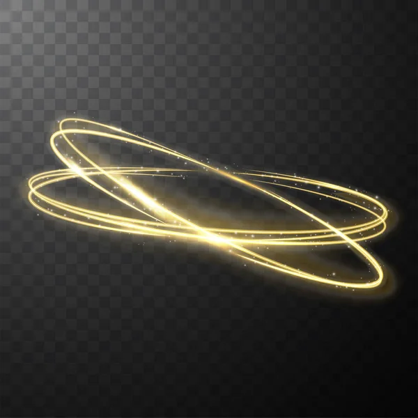 黄色の輝く光沢のあるスパイラルライン抽象的な光速度と光沢のある波状のトレイル — ストックベクタ