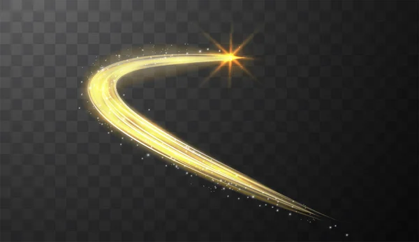 Amarelo brilhante espiral linhas abstrato luz velocidade e brilhante trilha ondulada — Vetor de Stock