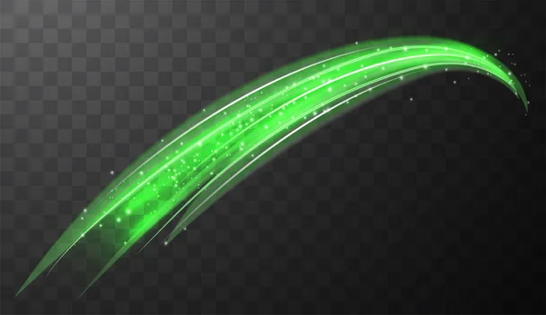 Зелені блискучі спіральні лінії абстрактна швидкість світла і блискучий хвилястий слід — стоковий вектор