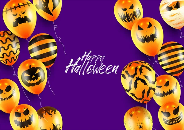 Cartel de Halloween y Plantilla de Banner con Globos Naranjas sobre Fondo Púrpura — Archivo Imágenes Vectoriales