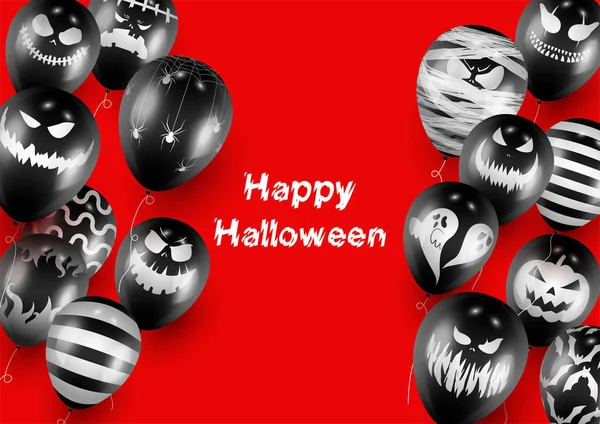 Halloween Poster and Banner Template with Black Balloons on Red background — Stock Vector