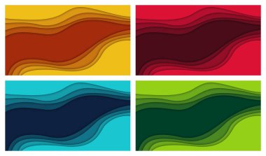 3D soyut arkaplan ve kağıt kesim şekilleri, vektör illüstrasyonları kümesi