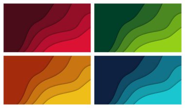 3D soyut arkaplan ve kağıt kesim şekilleri, vektör illüstrasyonları kümesi