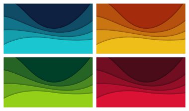 3D soyut arkaplan ve kağıt kesim şekilleri, vektör illüstrasyonları kümesi