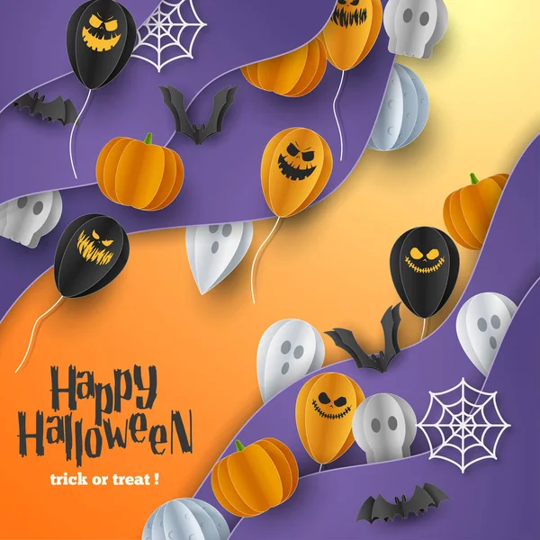 Joyeux Fond Bannière Halloween Avec Des Nuages Des Citrouilles Dans — Image vectorielle
