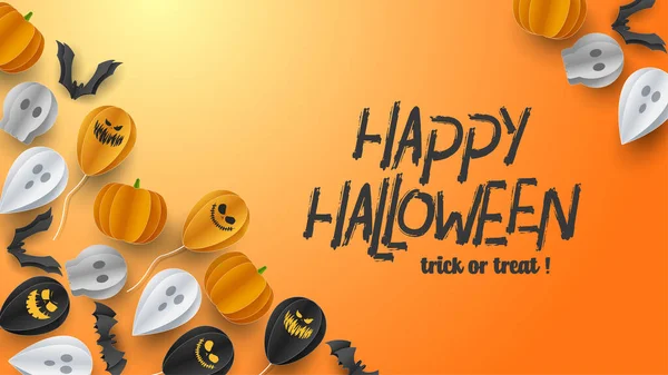 Feliz Halloween Banner Tarjeta Felicitación Fondo Estilo Corte Papel Ilustración — Archivo Imágenes Vectoriales