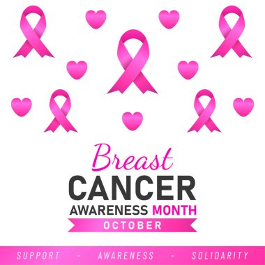 Dünya Göğüs Kanseri posteri. İnternet afişi. Göğüs kanseri farkındalığı pembe kurdelesi. Vektör illüstrasyonu.