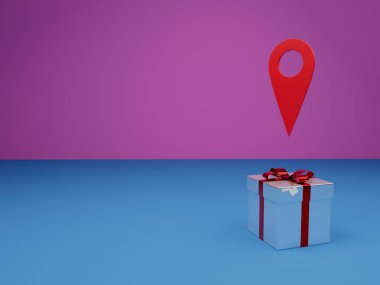 Atanmış hediye kutusu ve 3D render mor arkaplan