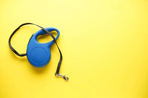 Cachorro Azul Retrátil Sobre Fundo Amarelo Com Espaço Para Texto — Fotografia de Stock