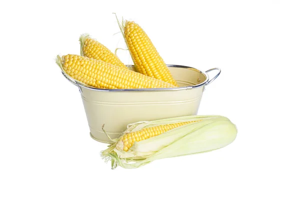 Corn Cobs Basket Isolated White — Stock Photo, Image